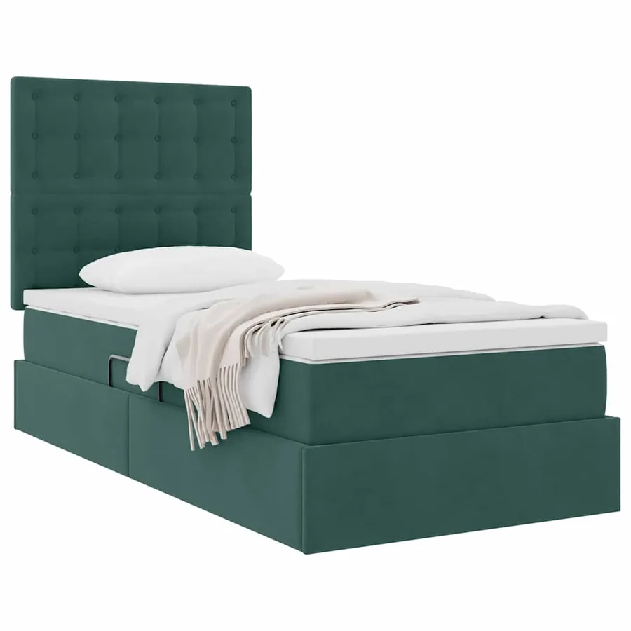 Lit avec rangement et matelas Vert foncé 100 x 200 cm Velours - 3