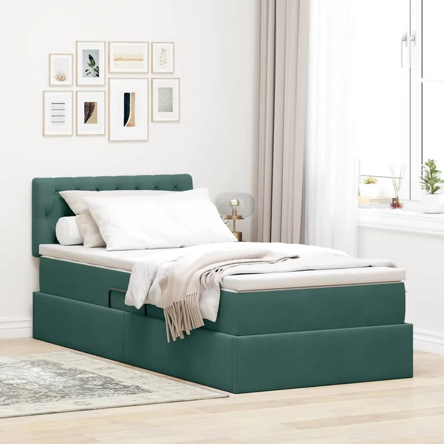 Lit de rangement LED avec matelas Vert foncé 100 x 200 cm