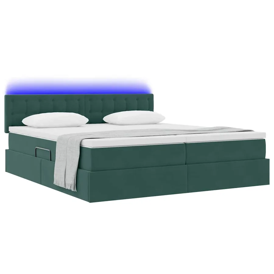 Lit de rangement LED avec matelas Vert foncé 200 x 200 cm - 3