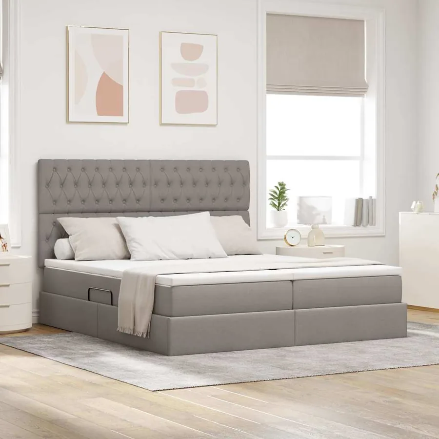 Lit de rangement LED avec matelas Taupe 200 x 200 cm Tissu