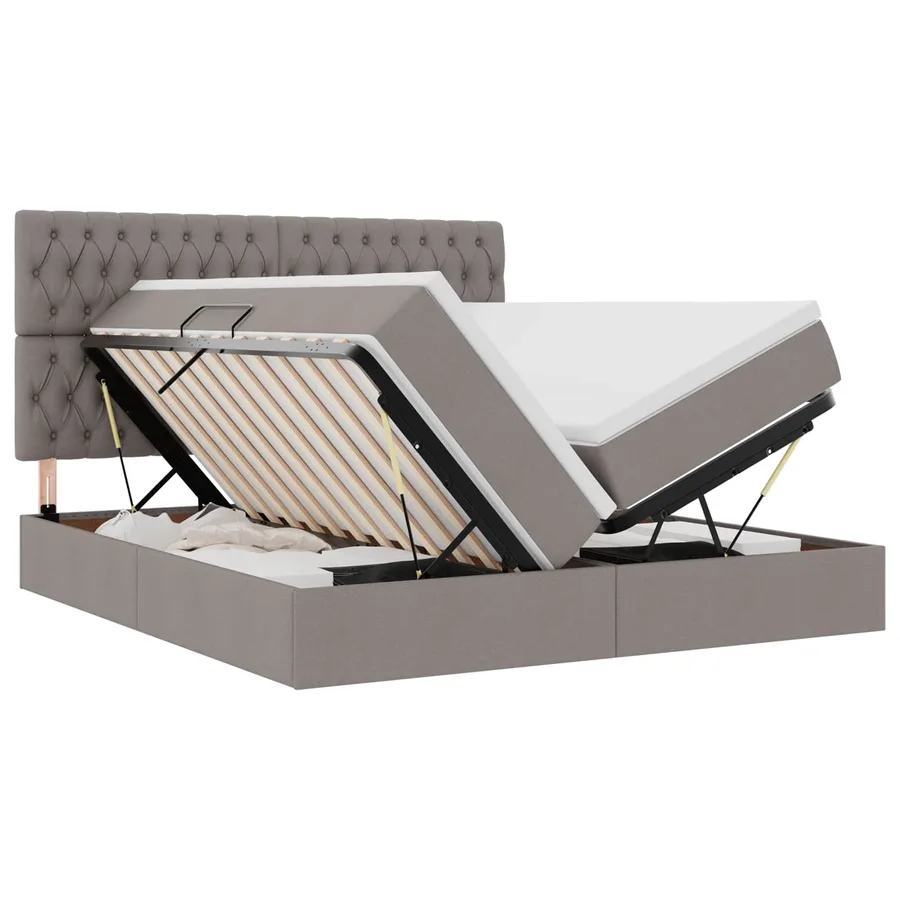 Lit de rangement LED avec matelas Taupe 200 x 200 cm Tissu - 2