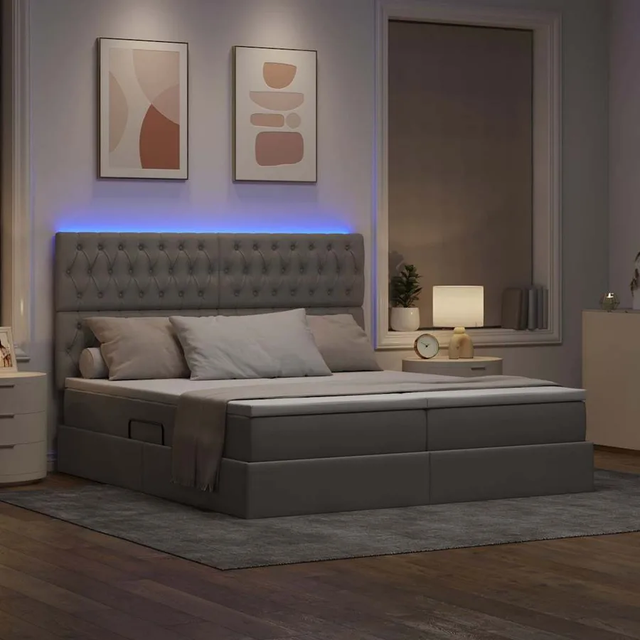 Lit de rangement LED avec matelas Taupe 200 x 200 cm Tissu - 5