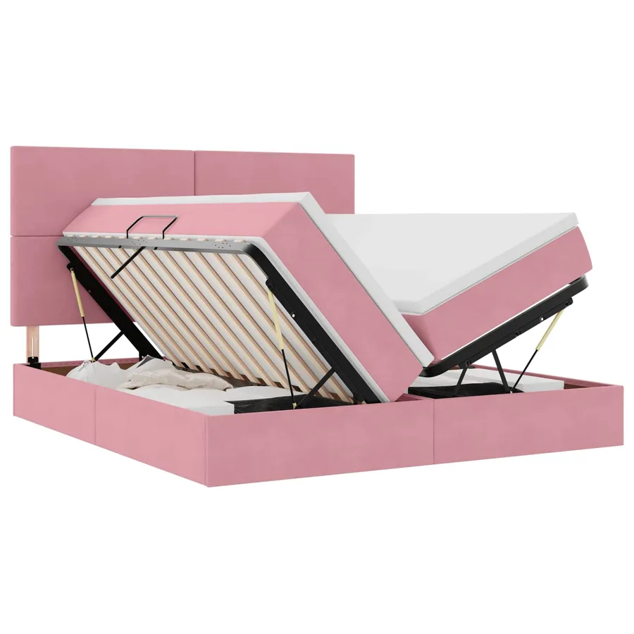 Lit de rangement LED avec matelas Rose 200 x 200 cm Velours - 2