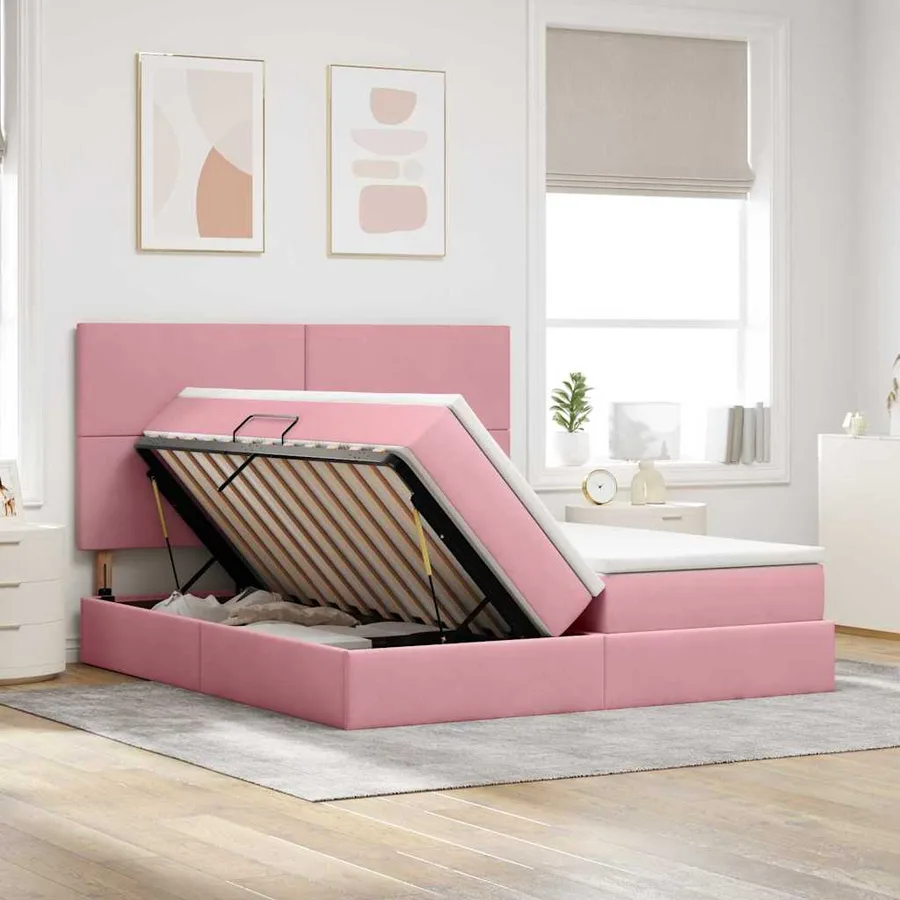 Lit de rangement LED avec matelas Rose 200 x 200 cm Velours - 4