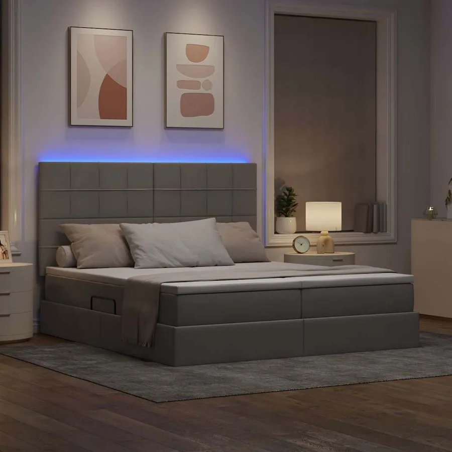 Lit de rangement LED avec matelas Taupe 200 x 200 cm Tissu - 5