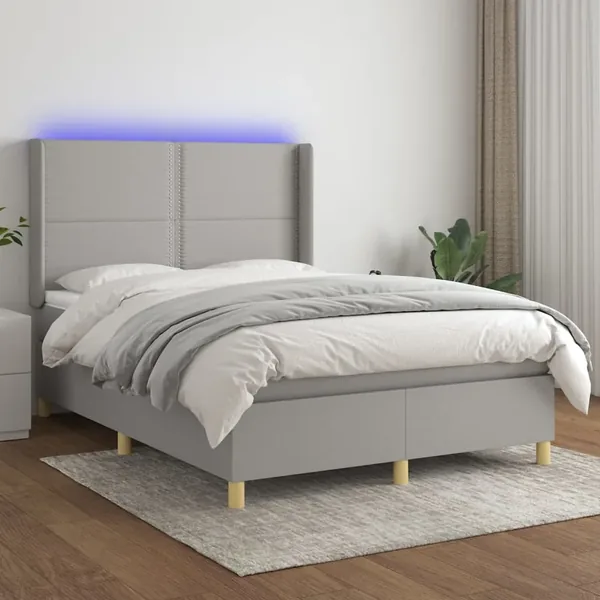 Slatted bed base mattress LED Light grey 140x200 cm Fabric