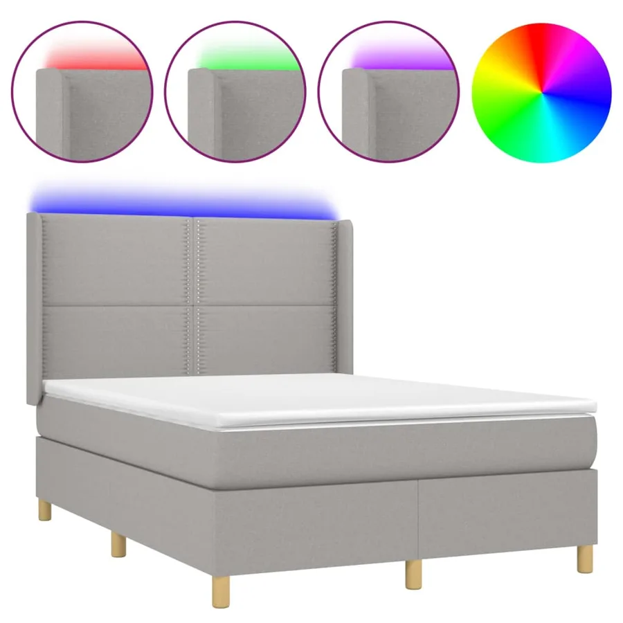 Sommier à lattes de lit matelas LED Gris clair 140x200 cm Tissu - 2
