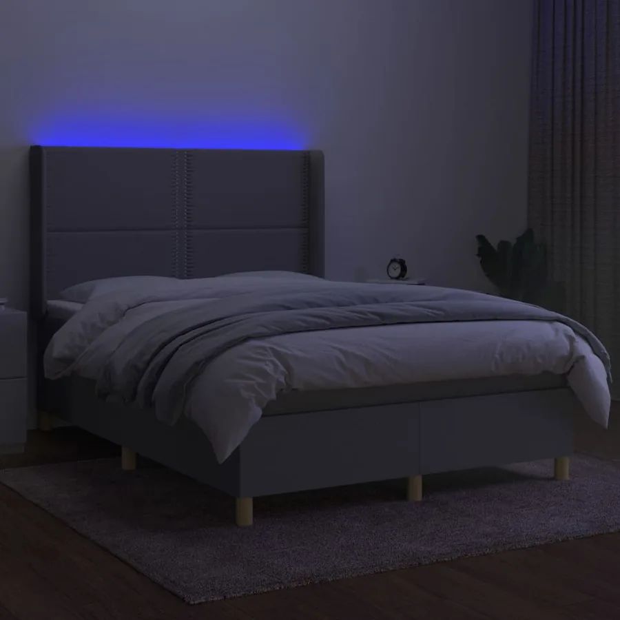 Sommier à lattes de lit matelas LED Gris clair 140x200 cm Tissu - 3