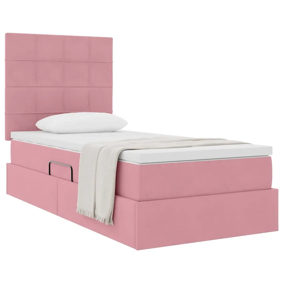 Lit avec rangement et matelas Rose 100 x 200 cm Velours - 3