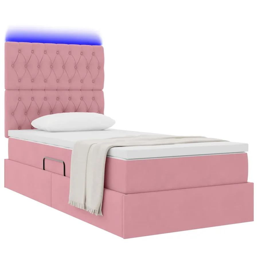 Lit de rangement LED avec matelas Rose 100 x 200 cm Velours - 3