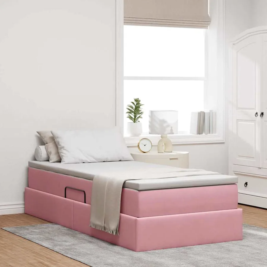 Lit avec rangement et matelas Rose 100 x 200 cm Velours