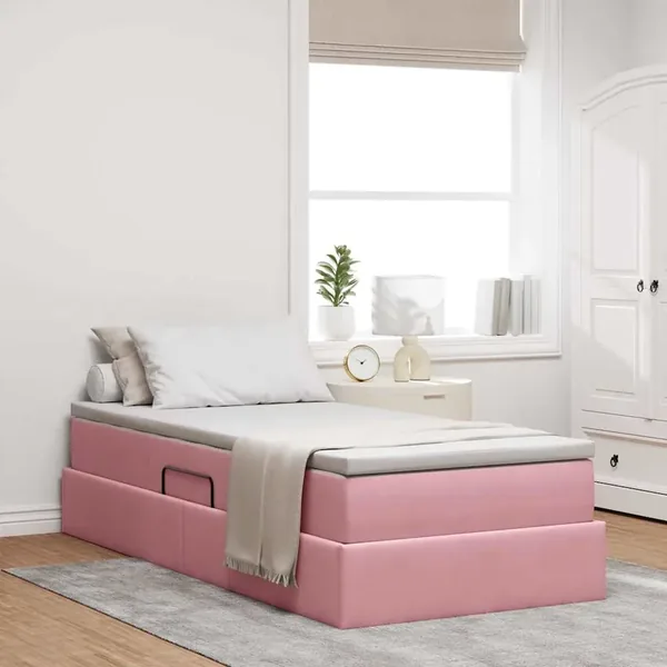 Lit avec rangement et matelas Rose 100 x 200 cm Velours