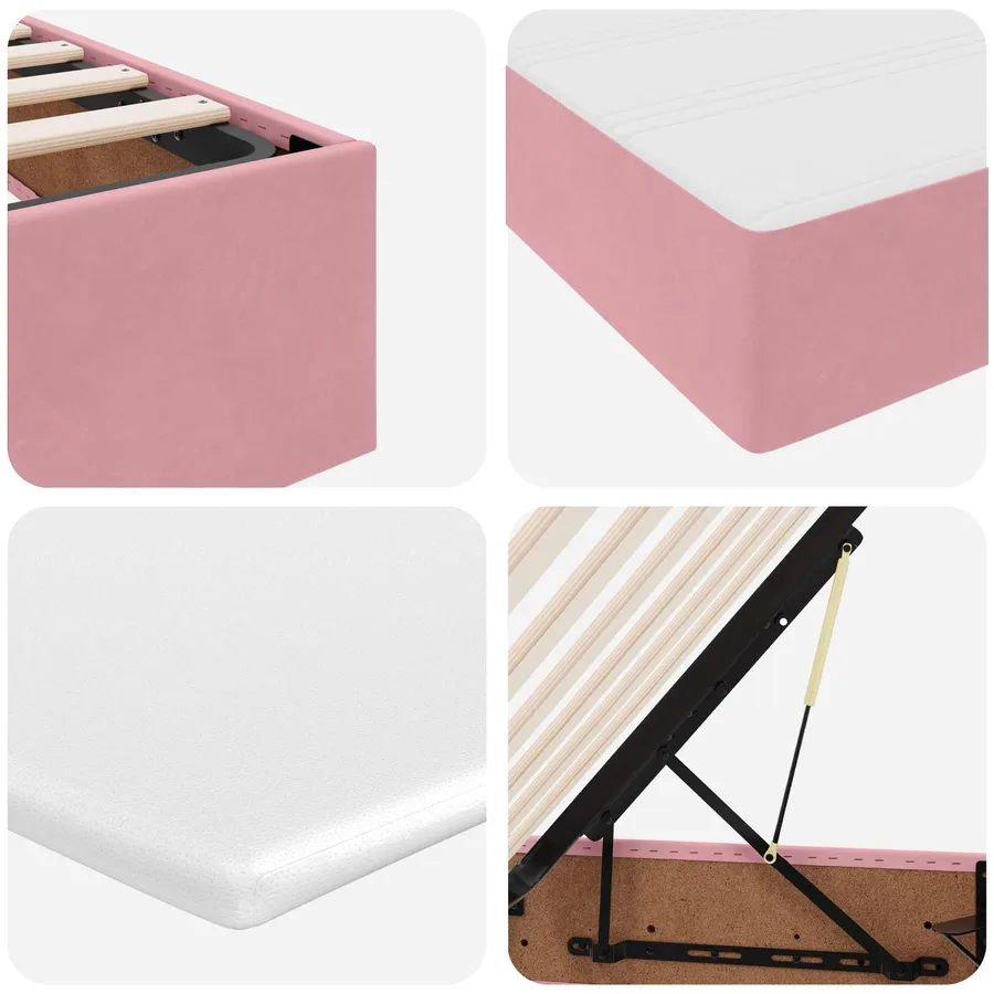 Lit avec rangement et matelas Rose 100 x 200 cm Velours - 11