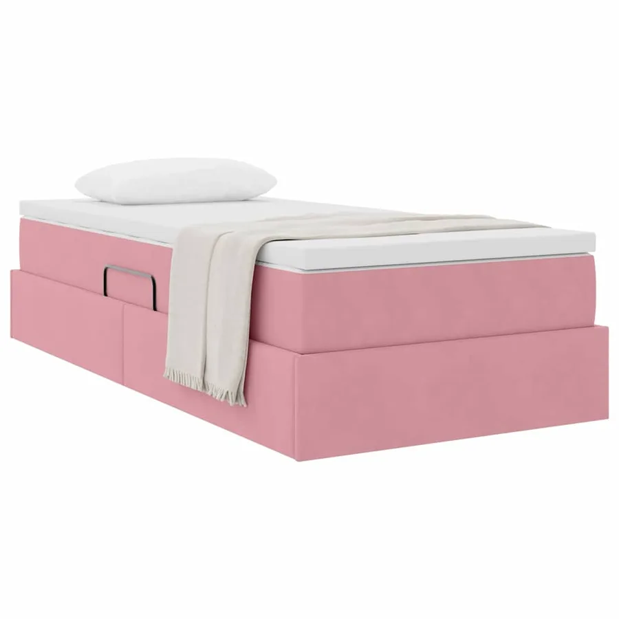 Lit avec rangement et matelas Rose 100 x 200 cm Velours - 3