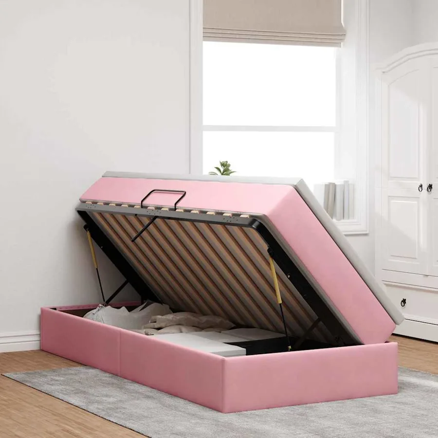 Lit avec rangement et matelas Rose 100 x 200 cm Velours - 4