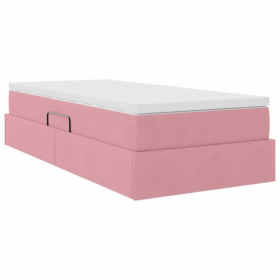 Lit avec rangement et matelas Rose 100 x 200 cm Velours - 5
