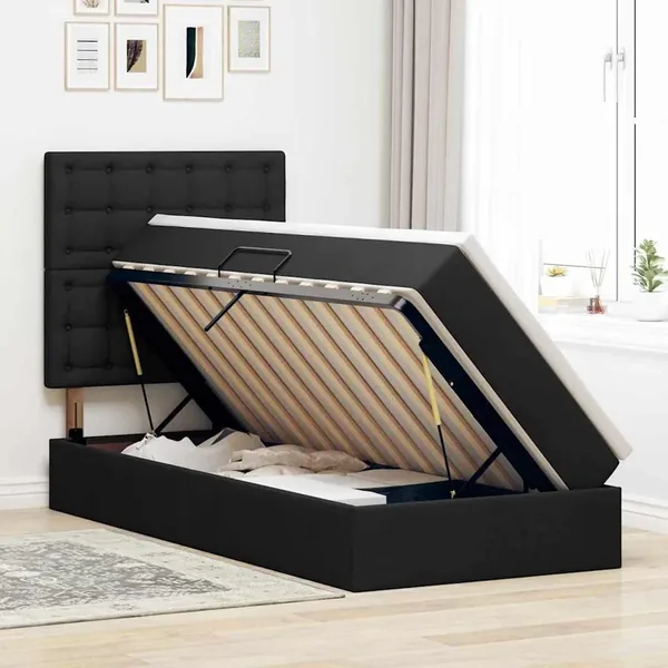 Lit de rangement LED avec matelas Noir 90 x 200 cm Tissu