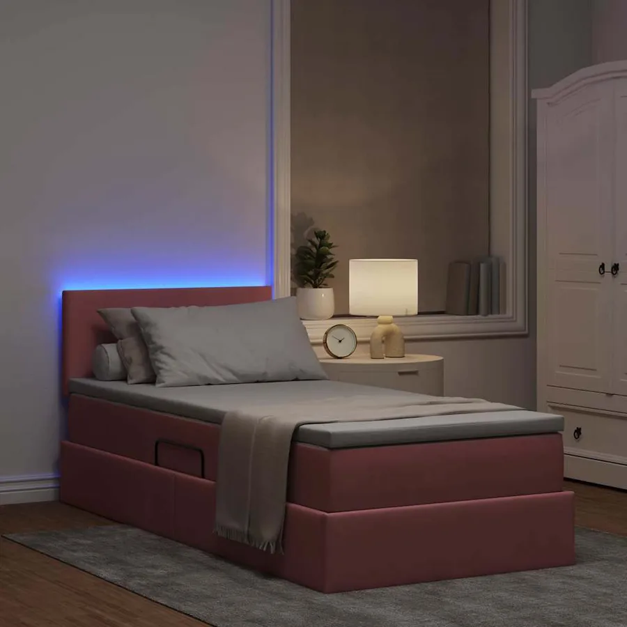 Lit de rangement LED avec matelas Rose 100 x 200 cm Velours - 5