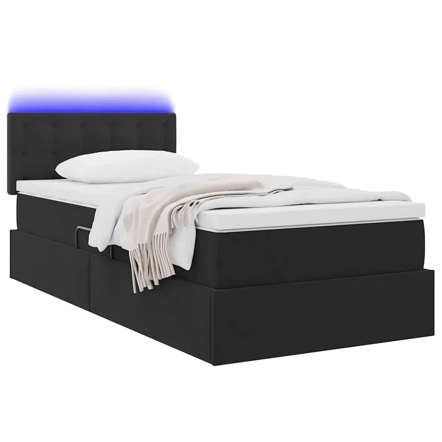 Lit de rangement LED avec matelas Noir 100 x 200 cm Velours - 3