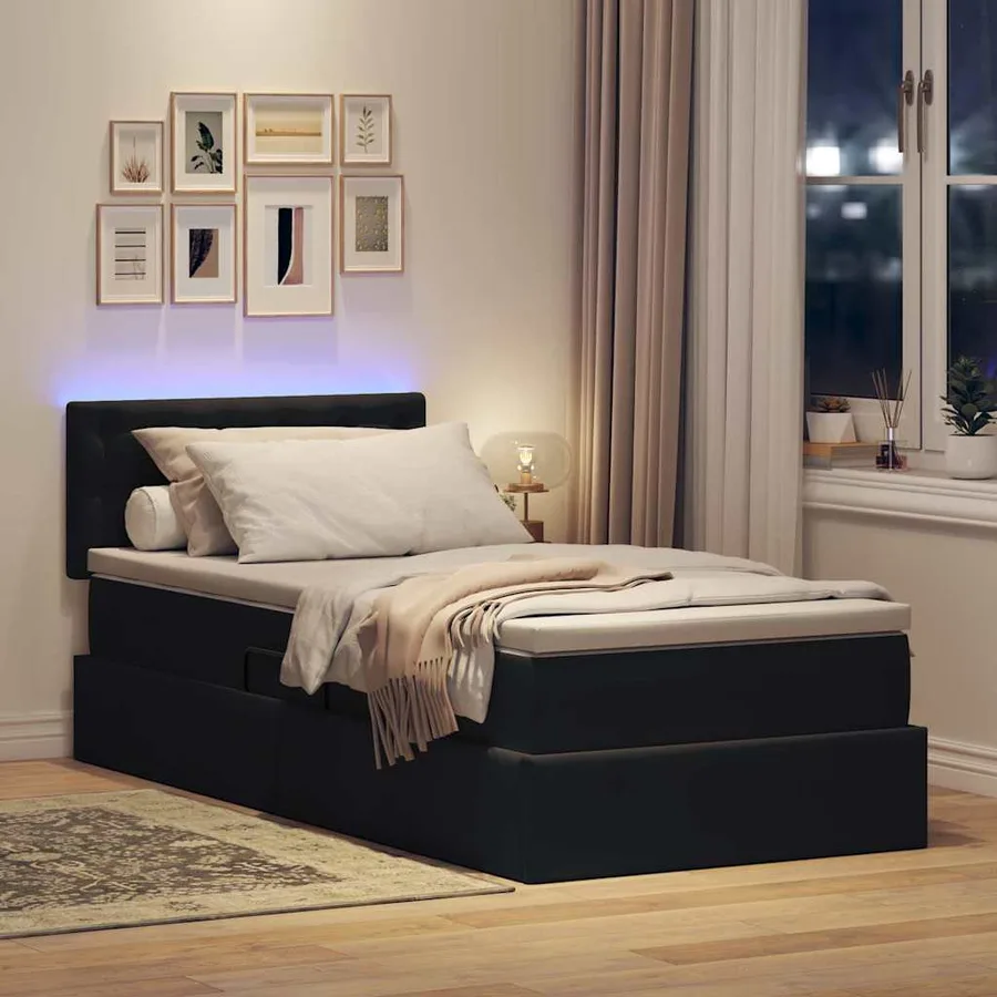 Lit de rangement LED avec matelas Noir 100 x 200 cm Velours - 5
