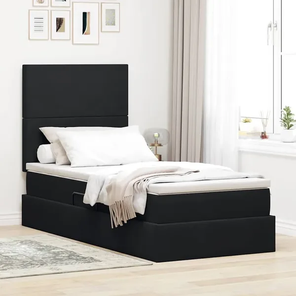 Lit de rangement LED avec matelas Noir 100 x 200 cm Velours