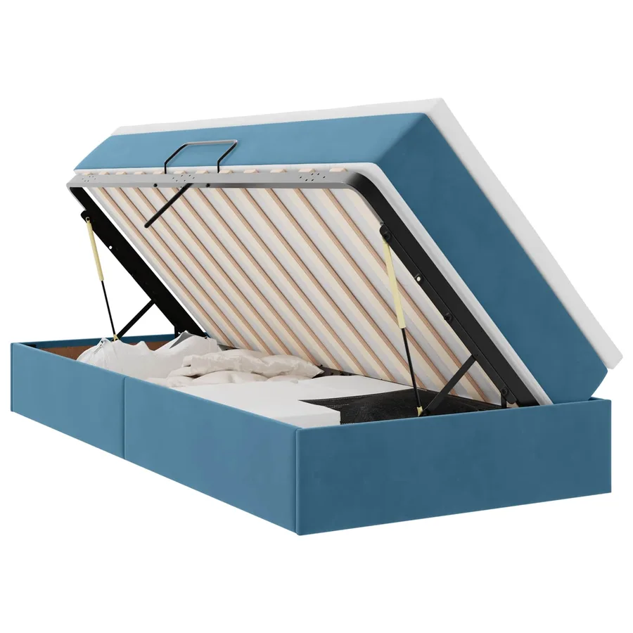 Lit avec rangement et matelas Bleu foncé 90 x 190 cm Velours - 2