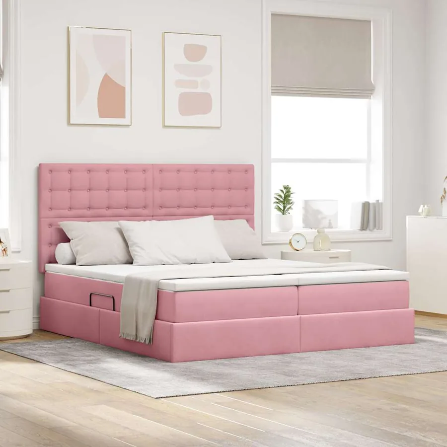 Lit de Rangement avec tête de lit Rose 180 x 200 cm Velours