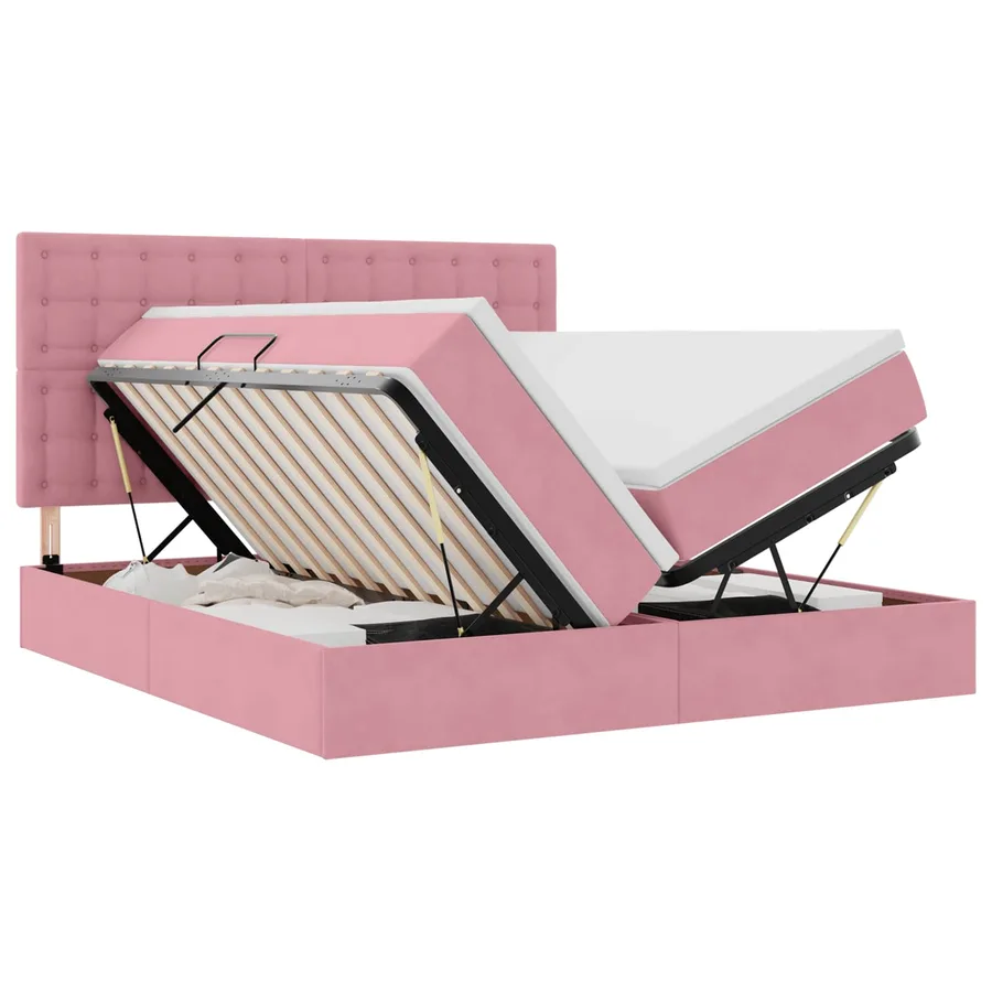Lit de Rangement avec tête de lit Rose 180 x 200 cm Velours - 2