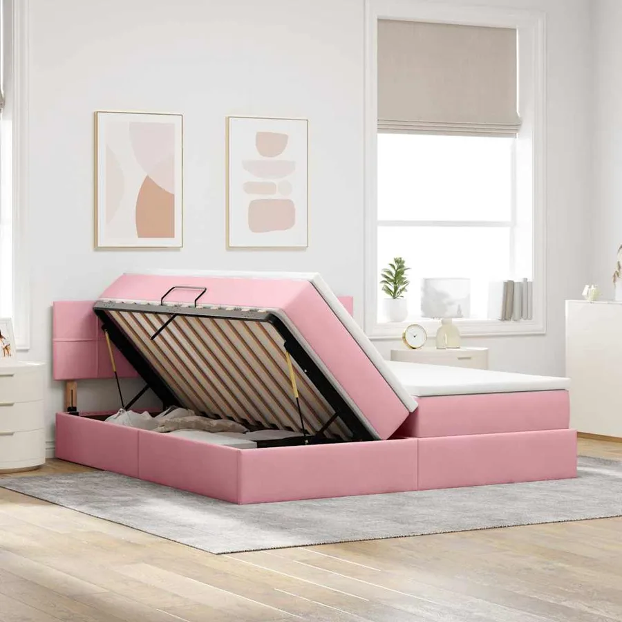 Lit de rangement LED avec matelas Rose 180 x 200 cm Velours - 4