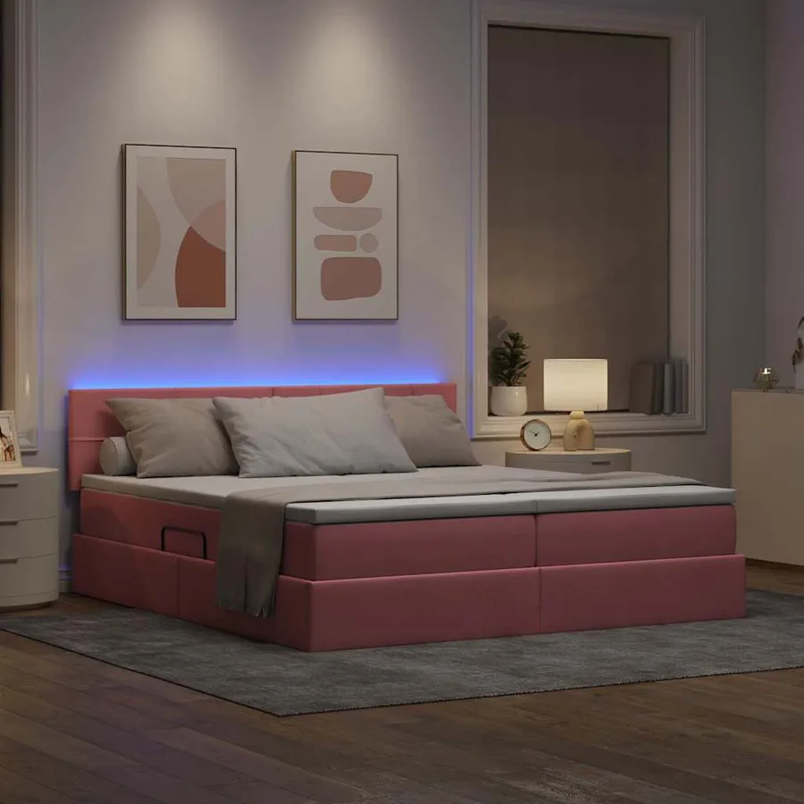 Lit de rangement LED avec matelas Rose 180 x 200 cm Velours - 5