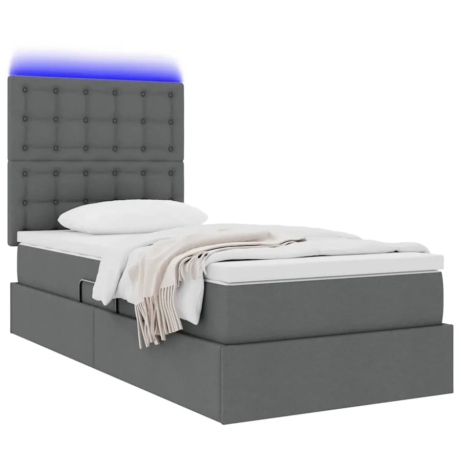 Lit de rangement LED avec matelas Gris foncé 90 x 190 cm Tissu - 3