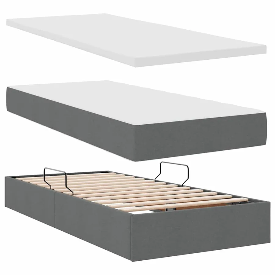 Lit de rangement LED avec matelas Gris foncé 90 x 190 cm Tissu - 9