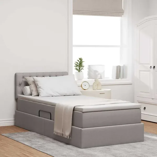 Lit avec rangement et matelas avec matelas Taupe 100 x 200 cm