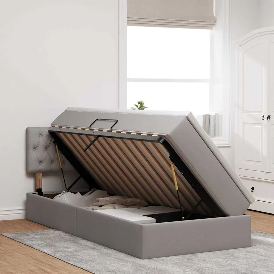 Lit avec rangement et matelas avec matelas Taupe 100 x 200 cm - 4