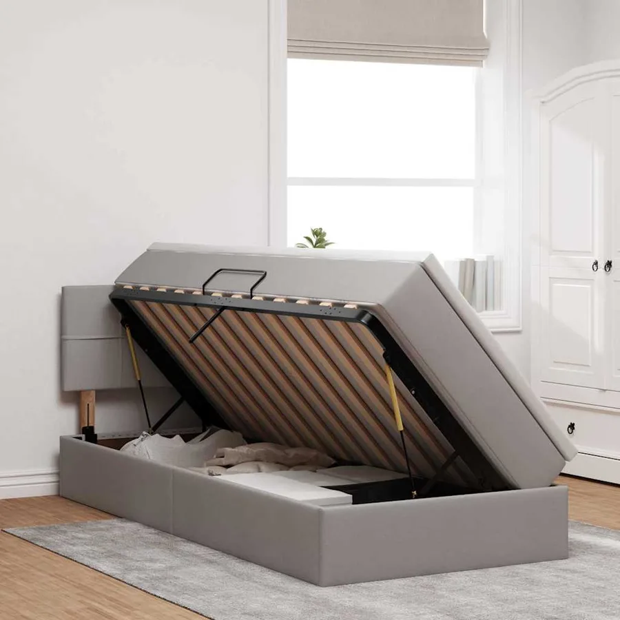 Lit de rangement LED avec matelas Taupe 100 x 200 cm Tissu - 4
