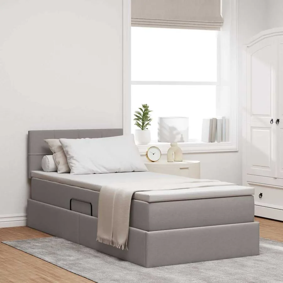 Lit avec rangement et matelas avec matelas Taupe 100 x 200 cm