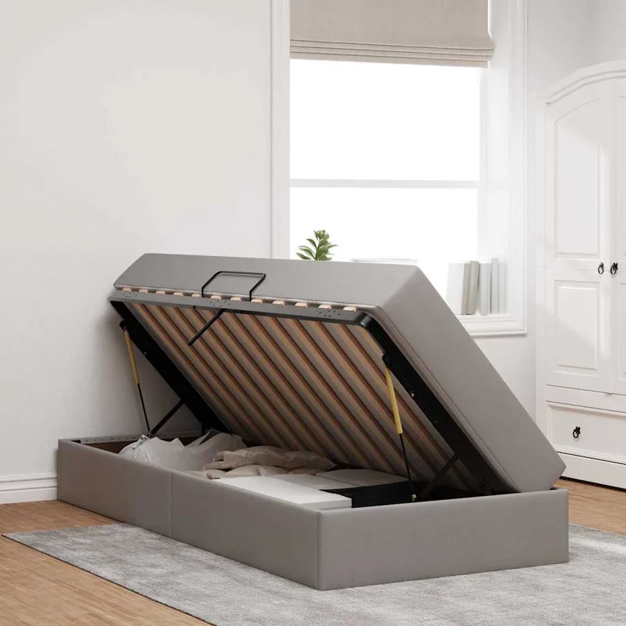 Lit avec rangement et matelas Taupe 100 x 200 cm Polyester - 4