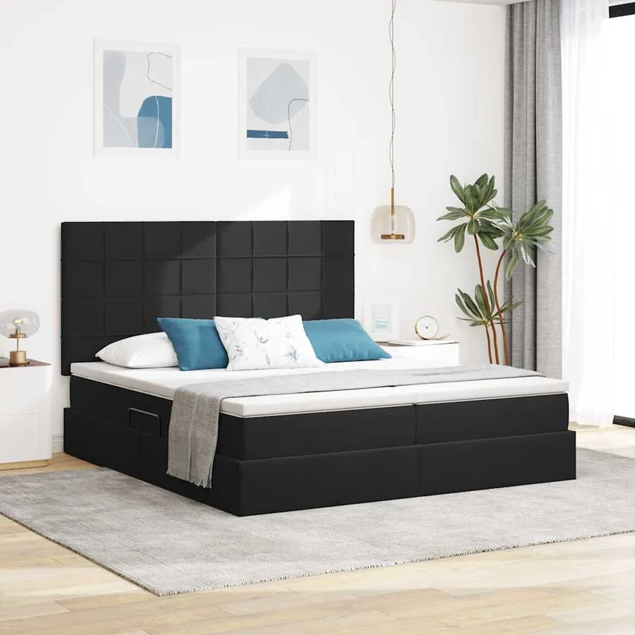 Lit de rangement LED avec matelas Noir 200 x 200 cm Velours