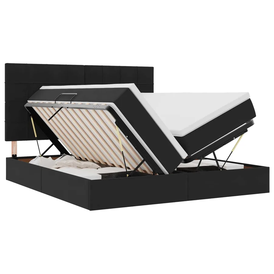 Lit de rangement LED avec matelas Noir 200 x 200 cm Velours - 2