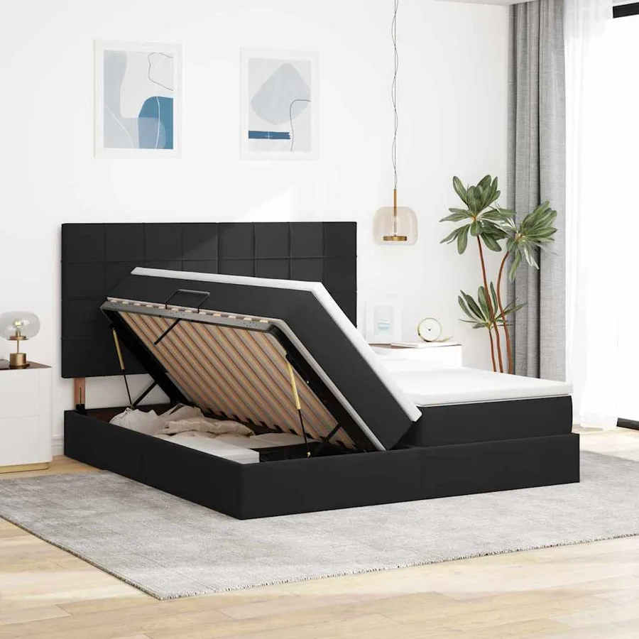 Lit de rangement LED avec matelas Noir 200 x 200 cm Velours - 4