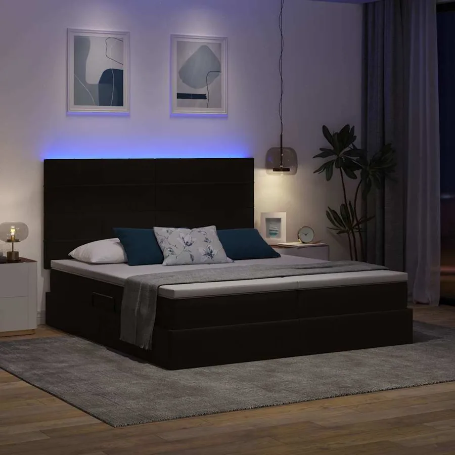 Lit de rangement LED avec matelas Noir 200 x 200 cm Velours - 5