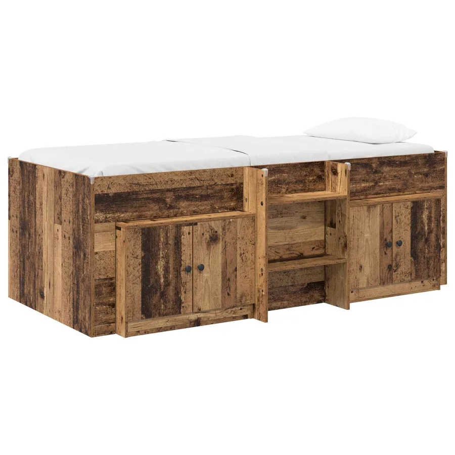 Cadre de lit en loft avec armoire avec porte 3 pc Bois ancien - 2