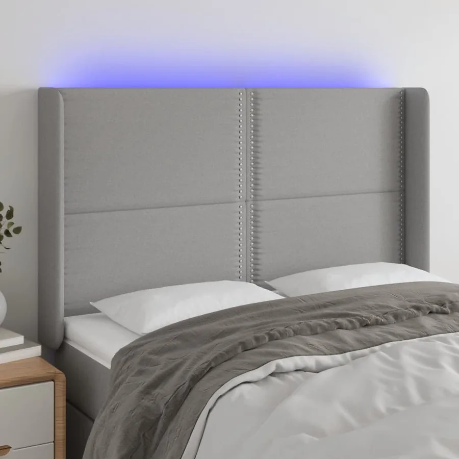 LED headboard Light grey 147x16x118/128 cm Fabric