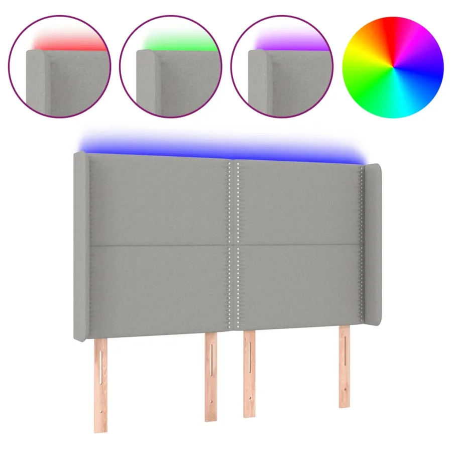LED headboard Light grey 147x16x118/128 cm Fabric - 2
