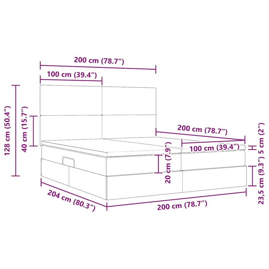 Lit de rangement LED avec matelas Noir 200 x 200 cm Velours - 18