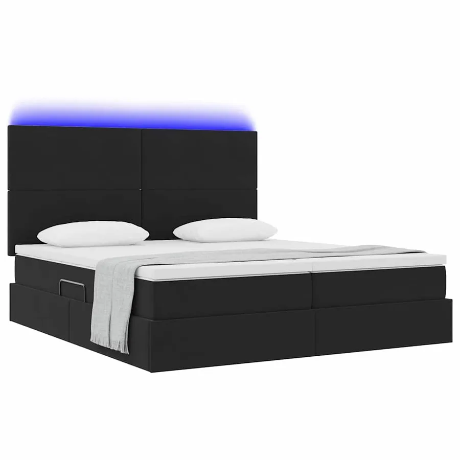 Lit de rangement LED avec matelas Noir 200 x 200 cm Velours - 3