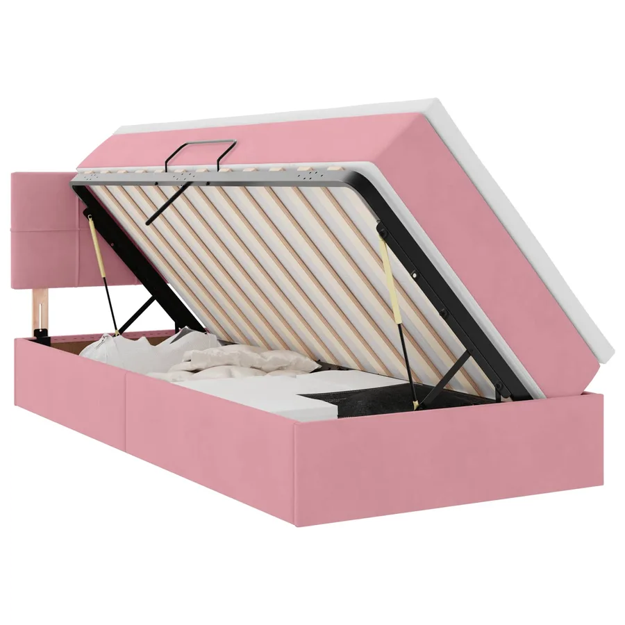 Lit de Rangement avec matelas Rose 90 x 200 cm Velours - 2