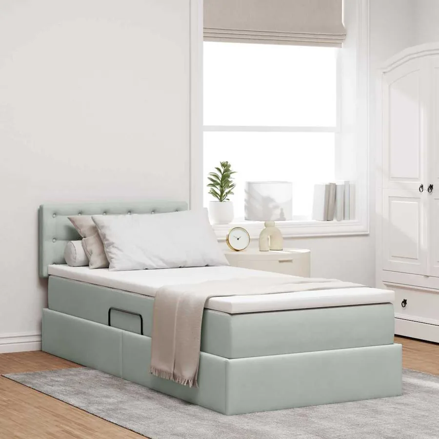 Lit de rangement LED avec matelas Gris clair 90 x 190 cm