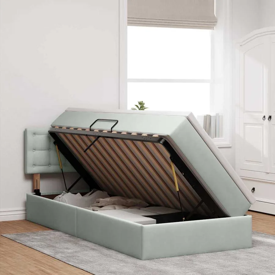 Lit de rangement LED avec matelas Gris clair 90 x 190 cm - 4