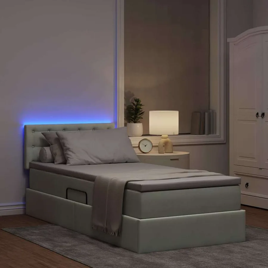 Lit de rangement LED avec matelas Gris clair 90 x 190 cm - 5